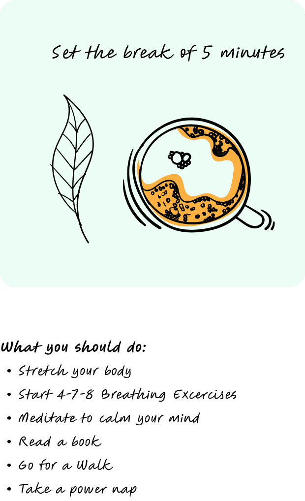 Start a break of 5 minutes phase in pomodoro