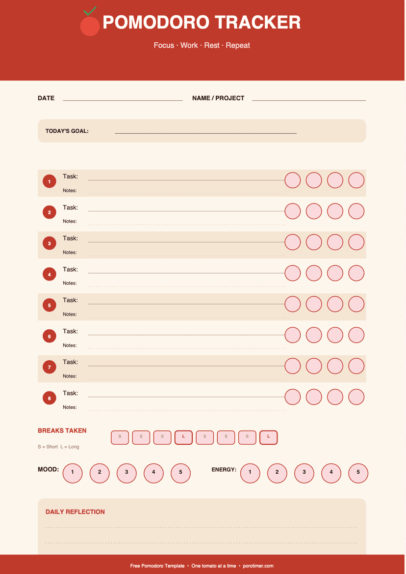 Classic Pomodoro Tracker Template